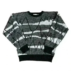 Vintage 80s Uno Camino Rare Men’s M Knit Sweater Black White Mountain